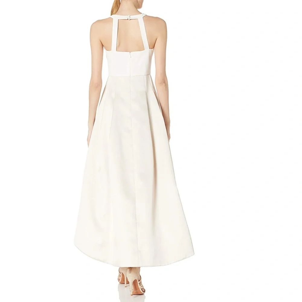 NEW ELIZA J Asymmetrical CHAMPAGNE Two Tone CREPE & MIKADO High Low DRESS GOWN 4 - Picture 11 of 13